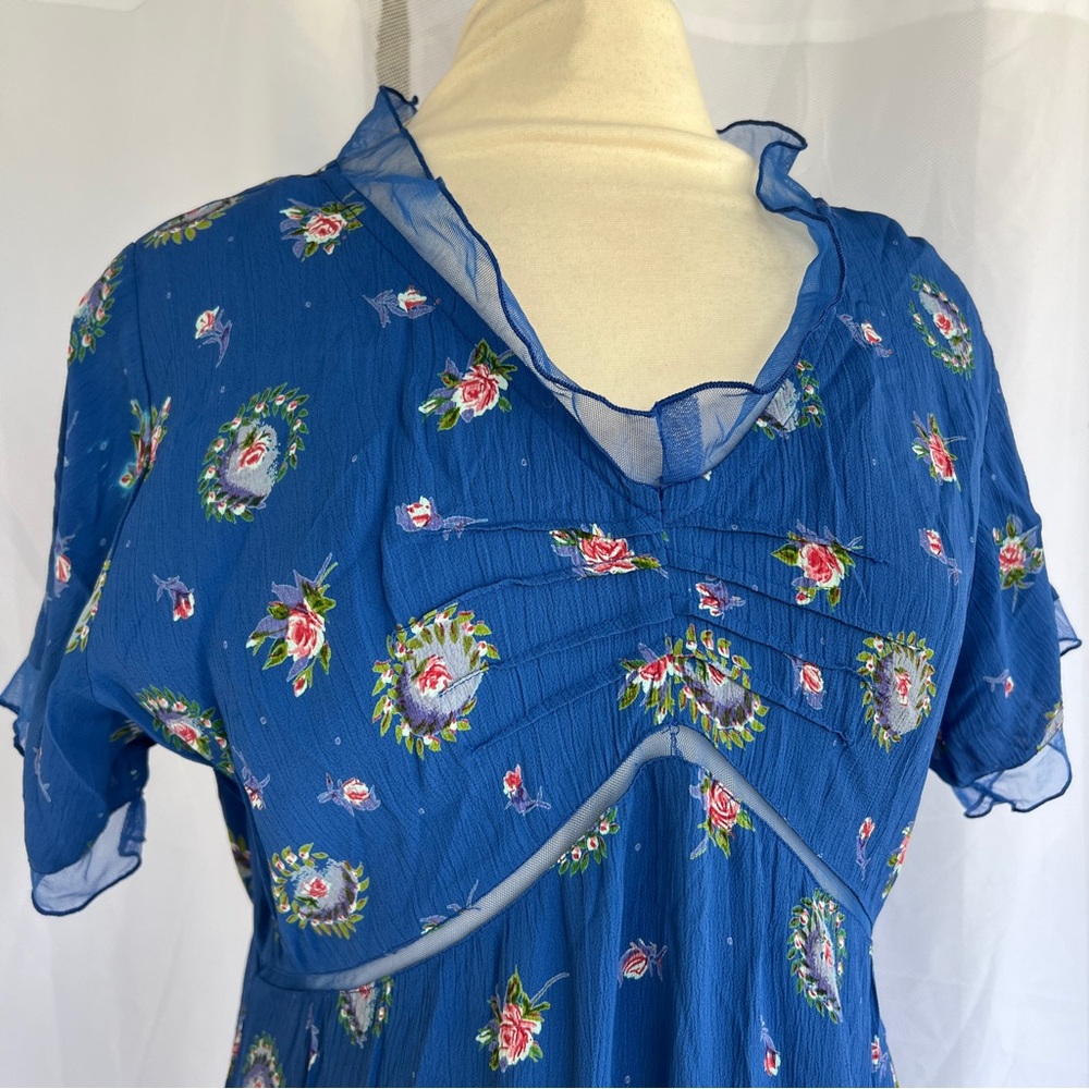 Vintage 90s April Cornell blue floral rayon dress NWT medium - Picture 6 of 17